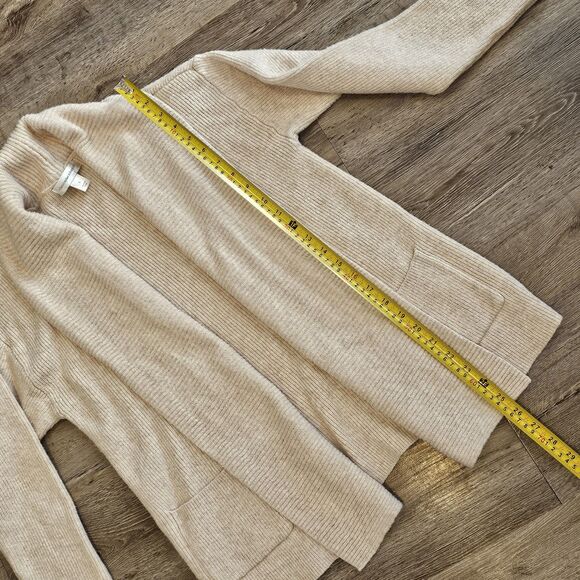 CHRISTOPHER & BANKS Cardigan Size L Soft Ribbed Open Front Pockets Oatmeal Tan - Picture 4 of 8